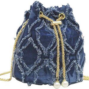 Blue Denim Purses for Women, Jean Bucket Bags, Crossbody Hobo Drawstring Handbag